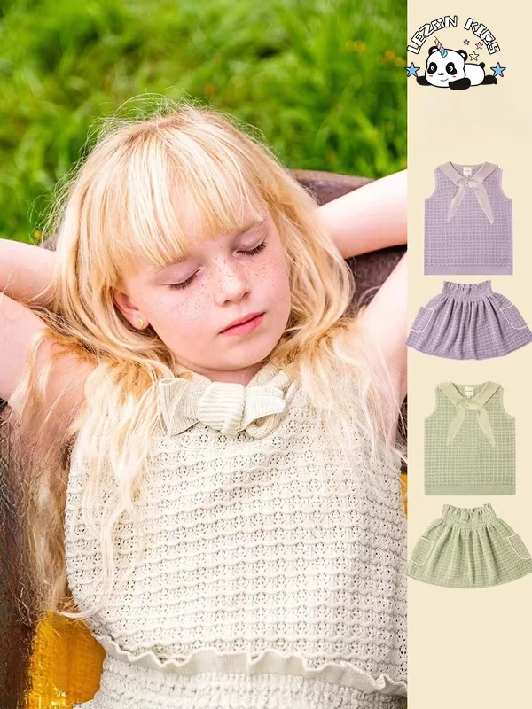LEZONKIDS - Customizable New Fashion cool sleeveless skirt small bow cute casual girls clothing sets for summer